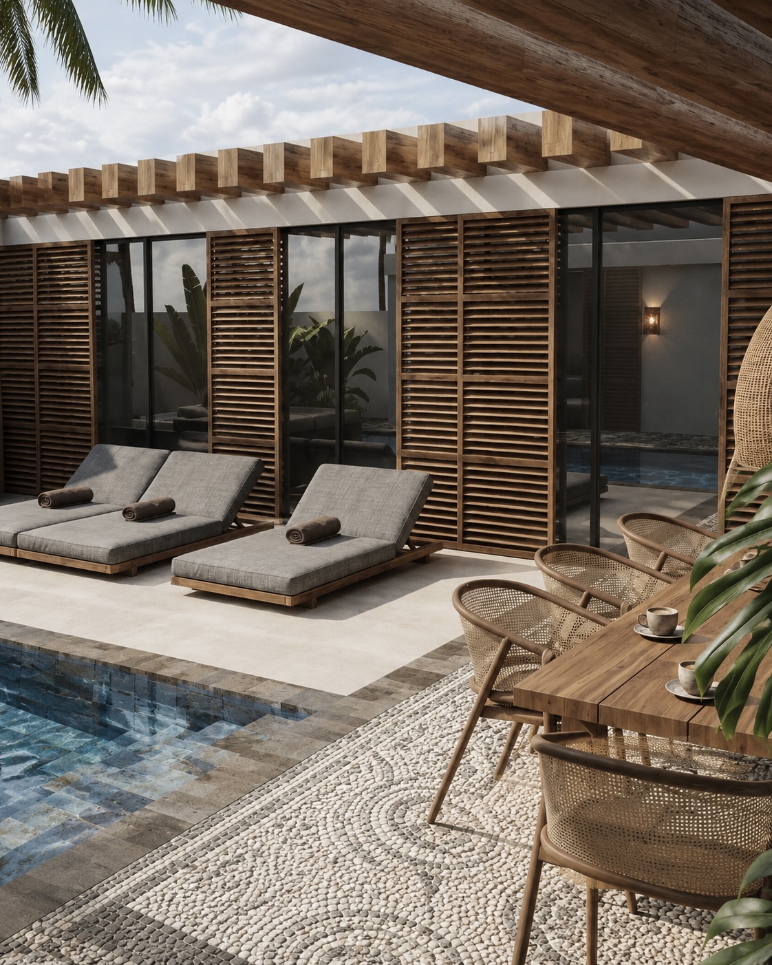 Terraza con celosía de madera